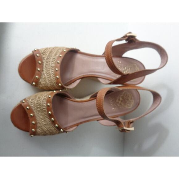 VINCE CAMUTO EUR US 10M Halen Cloud Brown Leather Espadrille Wedge Sandals Shoes - Picture 7 of 7